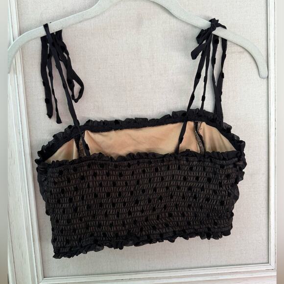 Storia cream underlay crop top w black tulle overlay w velvet polka dots S - Picture 2 of 8